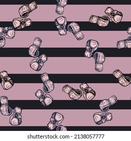 Boxing gloves seamless pattern. Vintage sport inventory background. Repeated texture in hand drawn style for fabric, wrapping paper, wallpaper, tissue. Vector illustration.