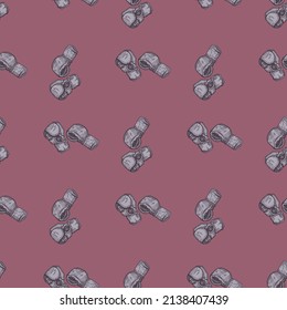 Patrón de guantes de boxeo sin fisuras. Antecedentes de inventario deportivo de época. Textura repetida en forma de tejido dibujado a mano, papel envolvente, papel pintado, tejido. Ilustración vectorial.