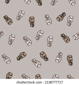 Patrón de guantes de boxeo sin fisuras. Antecedentes de inventario deportivo de época. Textura repetida en forma de tejido dibujado a mano, papel envolvente, papel pintado, tejido. Ilustración vectorial.