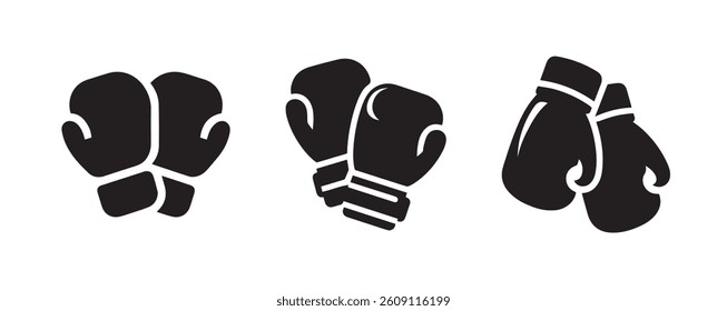 Boxing gloves set vector black silhouette lineart logo icon, sports fighting glove pair isolated on white background