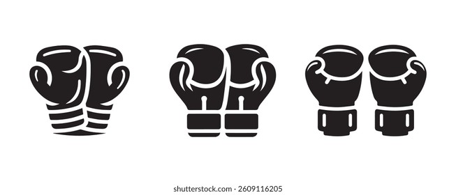 Boxing gloves set vector black silhouette lineart logo icon, sports fighting glove pair isolated on white background