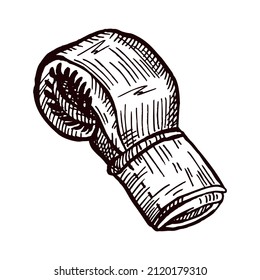 Esbozo lateral de guantes de boxeo aislado. Equipamiento deportivo para boxeo en estilo dibujado a mano. Diseño grabado para afiche, impresión, ilustración de libro, logotipo, icono, tatuaje. Ilustración vectorial vintage.