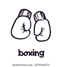 Boxhandschuhe. Boxzeichen, Emblem. Vektordoodle Sportausrüstung Logo einzeln. Konkrete Illustration.
