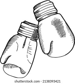 Boxing gloves sketch. Fight training equipment in hand drawn style