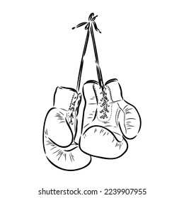 Boxing gloves sketch isolated. Sporting equipment for boxing in hand drawn style. Retro design for poster, print, book illustration, logo, icon, tattoo. Vintage vector illustration.