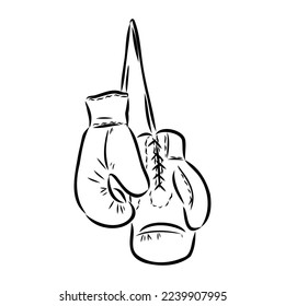 Boxing gloves sketch isolated. Sporting equipment for boxing in hand drawn style. Retro design for poster, print, book illustration, logo, icon, tattoo. Vintage vector illustration.