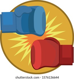 Boxing gloves for sports fights in the ring, two colorful gloves for resistance to the opponent
