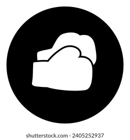 A boxing gloves symbol in the center. Isolated white symbol in black circle. Vector illustration on white background