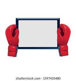 boxing gloves with tablet device over white background, colorful design, vector illustration