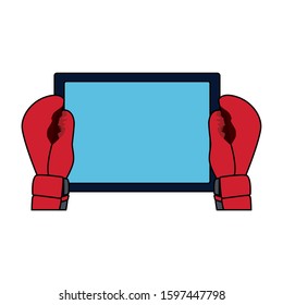 boxing gloves with tablet device over white background, vector illustration