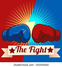 Boxing gloves and text on ribbon illustration