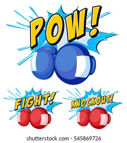 Boxing gloves with three word expressions illustration