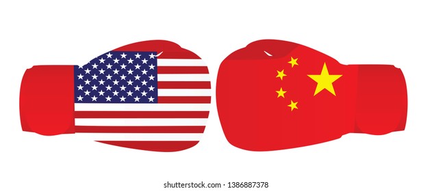 Boxing gloves with USA and China flags. trade war. vector illustration