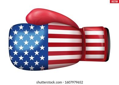 Boxing gloves with USA Flag. Political Conflict and sport competition concept symbol. Concept of power and confrontation. Vector Illustration isolated on white background