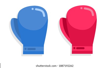 Boxing gloves, vector illustration of boxing gloves in red and blue color, minimalist flat design.  illustration for boxing, a fight between two parties