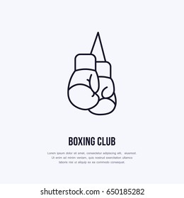 Icono de línea vectorial de guantes de boxeo. Logo del club de cajas, signo del equipo. Ilustración de la competencia deportiva.