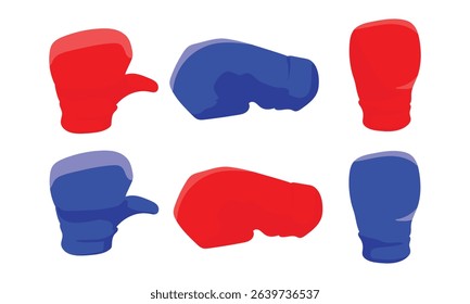 Boxing Gloves Vector Set – 3 Poses, 3\2 Colors – Flat Sport Illustration

