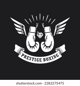 Boxing gloves with wings and diamond in the middle vector illustration template. Can be used for badges, banners, or labels.