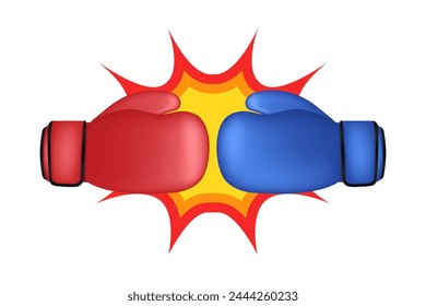 Boxing gloves wrestling icon, red vs blue. Combat emblem cartoon. Boxing gloves that are fighting. Sport and Game competition concept. Vector illustration