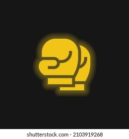 Boxing Gloves yellow glowing neon icon