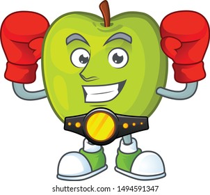 Boxing granny smith in a green apple character mascot