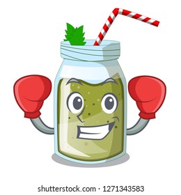 Boxing green juice smoothe in cartoon glas