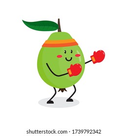 boxing guava fruit cute character mascot vector design