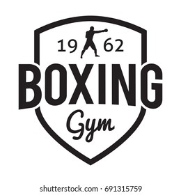 Boxing gym and martial arts hipster logos badge/label in vintage style with boxer