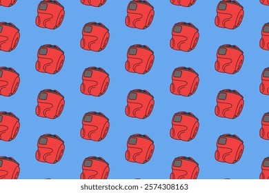 boxing headgear protection colorful pattern on blue background. doodle boxing helmet object symbol seamless pattern background. boxing head protection pattern for boxing club decor and merchandise