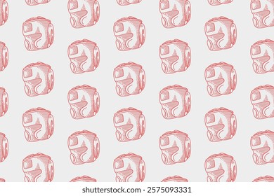 boxing headgear protection doodle seamless pattern on grey background. boxing helmet engraving line art pattern wallpaper. retro boxing head protection background for boxing sport decor, merchandise