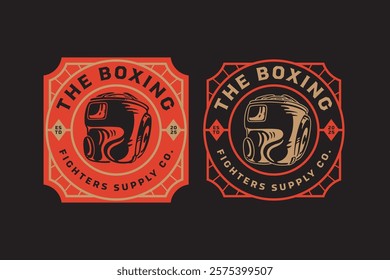 boxing headgear protection retro badge logo vector design collection set for boxing, fighter, martial art sport. boxing helmet head protection fight gear vintage illustration element designs