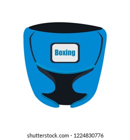 Boxing helmet, blue colour helmet. Vector illustration isolated on white background. Sports inventory. EPS 10.
