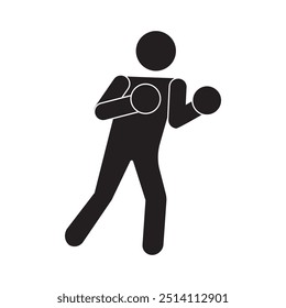 Boxing icon figure. Fighter stance symbol. Black silhouette shape. Vector illustration.