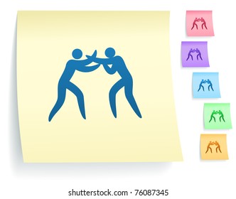 Boxing Icon on Post It Note Paper Collection Original Illustration