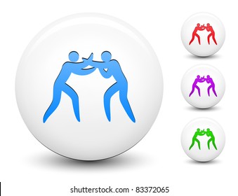 Boxing Icon on Round White Button Collection Original Illustration