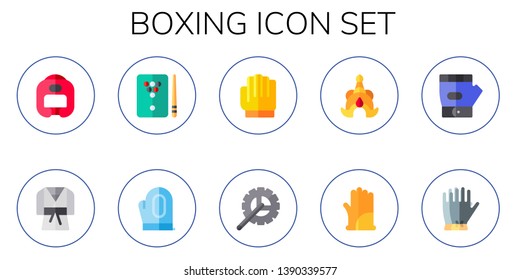 boxing icon set. 10 flat boxing icons.  Simple modern icons about  - boxing helmet, judo, billiard, gloves, crank arm, thailand, glove