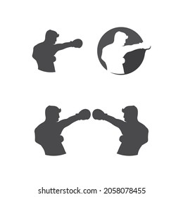 Boxing icon set and boxer design illustration symbol of fighter