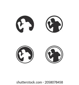 Boxing icon set and boxer design illustration symbol of fighter
