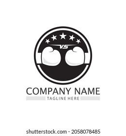 Boxing icon set and boxer design illustration symbol of fighter