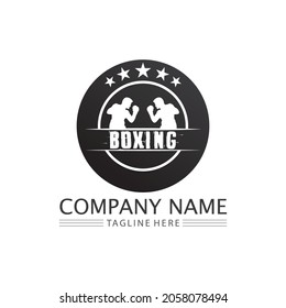 Boxing icon set and boxer design illustration symbol of fighter