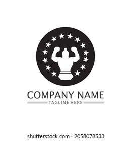 Boxing icon set and boxer design illustration symbol of fighter