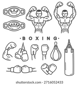 Symbolsatz für Boxen. Auflistungselement-Boxing. Vektorgrafik