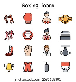 Boxing icon set color line style