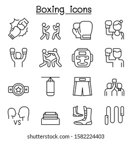Boxing icon set in thin line style