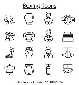 Boxing icon set in thin line style
