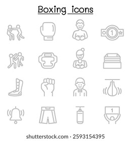 Boxing icon set in thin line style