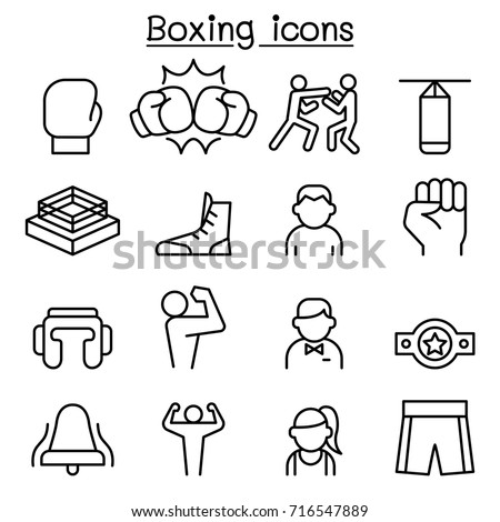 Boxing icon set in thin line style