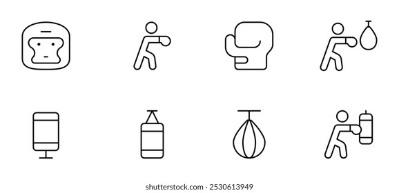 Boxing icon, vector set design with Editable Stroke. Line, Solid, Flat Line, thin style and Suitable for Web Page, Mobile App, UI, UX design.