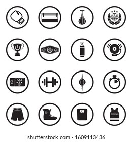Boxing Icons. Black Flat Design In Circle. Vector Illustration.