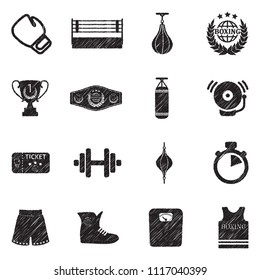 Boxing Icons. Black Scribble Design. Vector Illustration.
